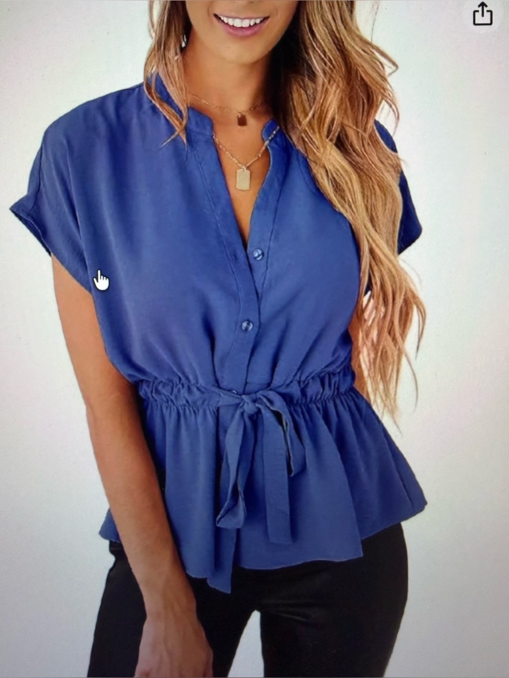 Amazon Cicibird - Blue Tie-Waist Button Front Blouse